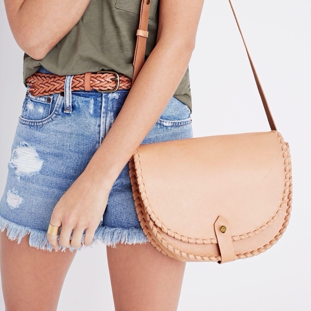 Madewell Whipstitch Saddlebag Leather Crossbody Natural Buff Western Style G5782